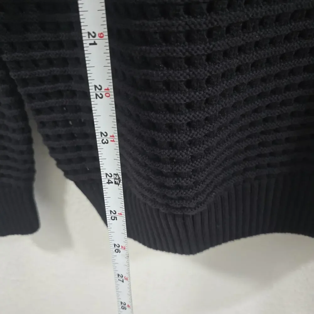 ZARA Mens Black Knit Hoodie Sweater Waffle Open Weave Cotton Pullover Size M